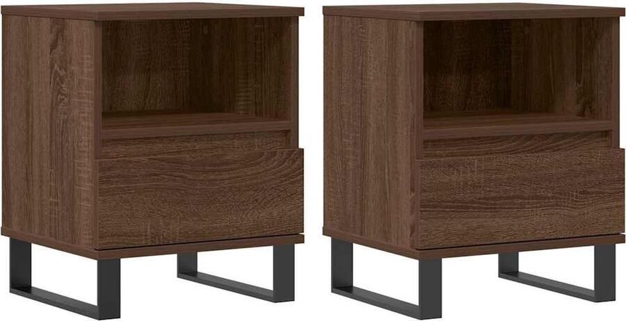 The Living Store Nachtkastjes 2 st 40x35x50 cm bewerkt hout bruin eikenkleur Nachtkastjes Kastjes Meubel Houten Kast Bruine Eiken - Foto 2