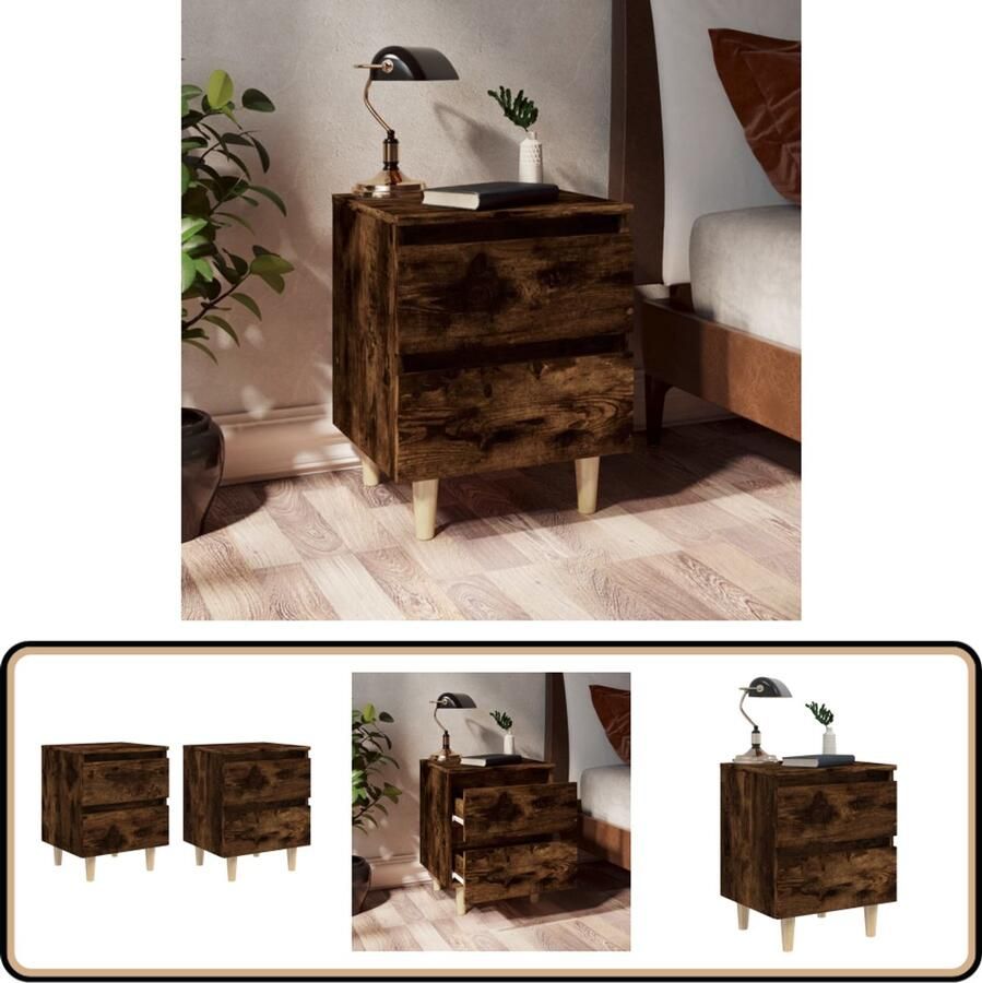 VidaXL Nachtkastjes 2 st gerookt eiken 40x35x50 cm Nachtkastje Scandinavisch Bedkast Lade Houten Poten Bruine Kleur