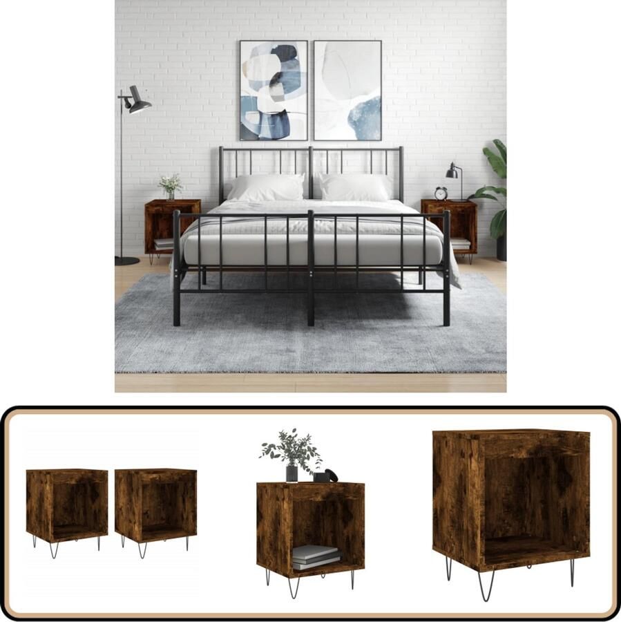 VidaXL Nachtkastjes 2 st Gerookt Eiken 40x35x50 cm Nachtkastjes Kastjes Salontafel Kamerdecoratie Houten Meubels