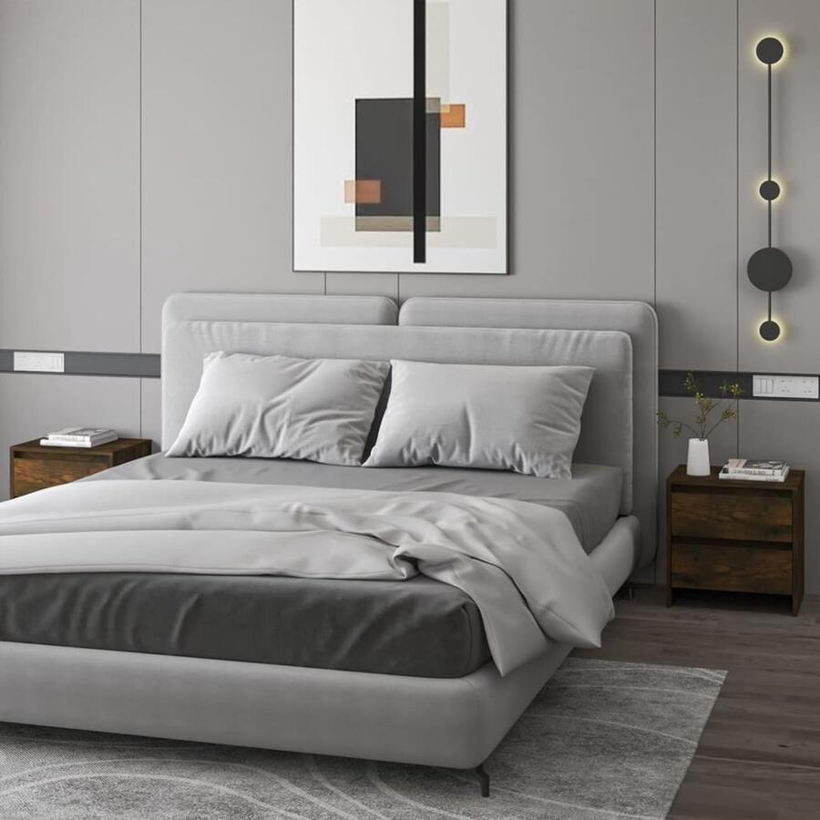 VidaXL Nachtkastjes 2 st Gerookt Eiken Design Nachtkastje Bedkasts Kamermeubilair Houten Meubels Bruine Meubelen