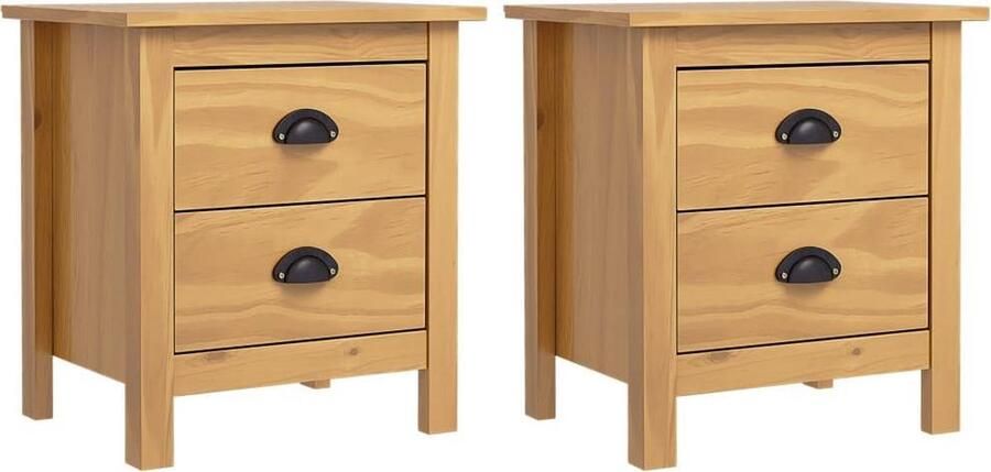 VidaXL Nachtkastjes 2 st Hill 46x35x49 5 cm massief grenenhout