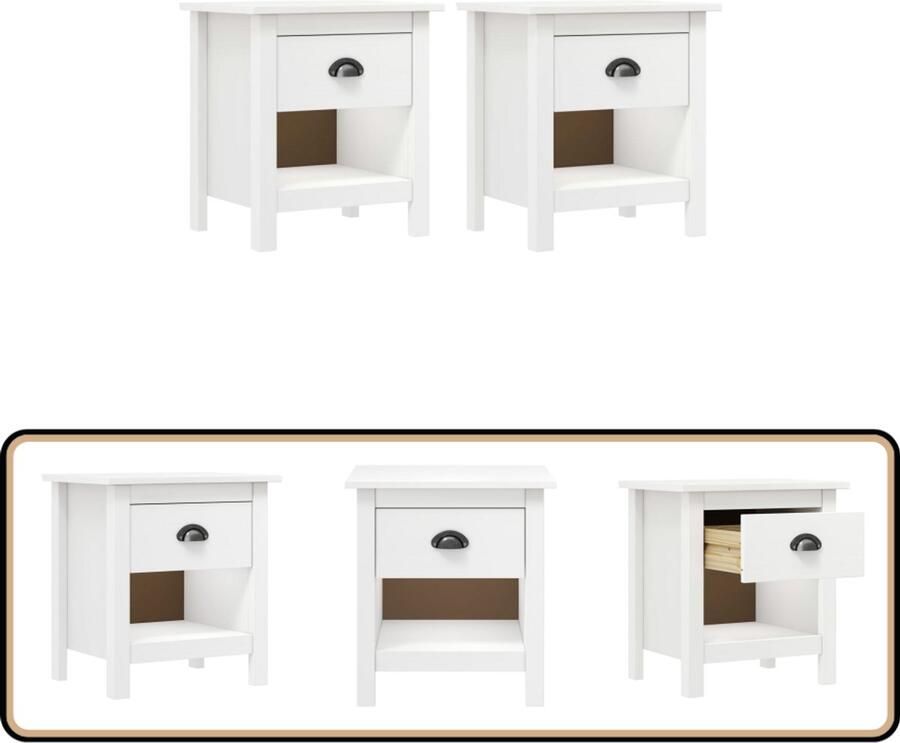 VidaXL Nachtkastjes 2 st Hill Grenenhout 46 cm Nachtkastje Kastje Slaapkamerserie Meubilair Modern Design