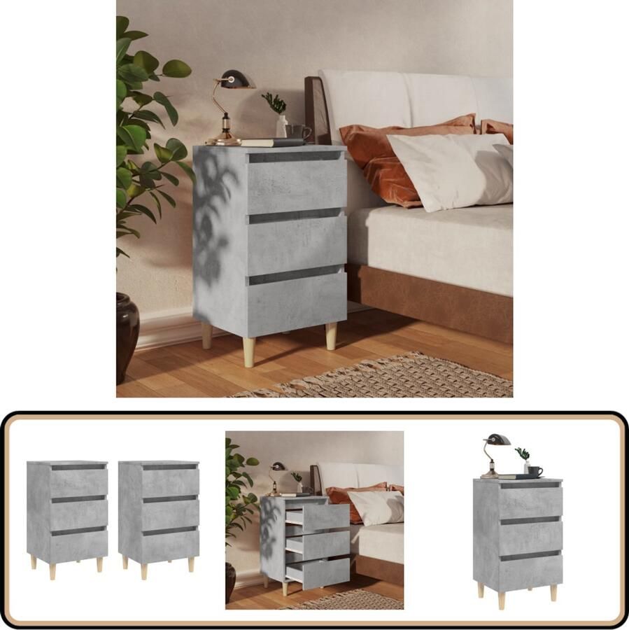 VidaXL Nachtkastjes 2 st Hout 40x35x69 cm Grijs Nachtkastje Scandinavisch Meubilair Bedkamermeubelen Grijze Meubels Houten Kasten Opbergkasten Dressoir Sidetable Bedside Cabinet