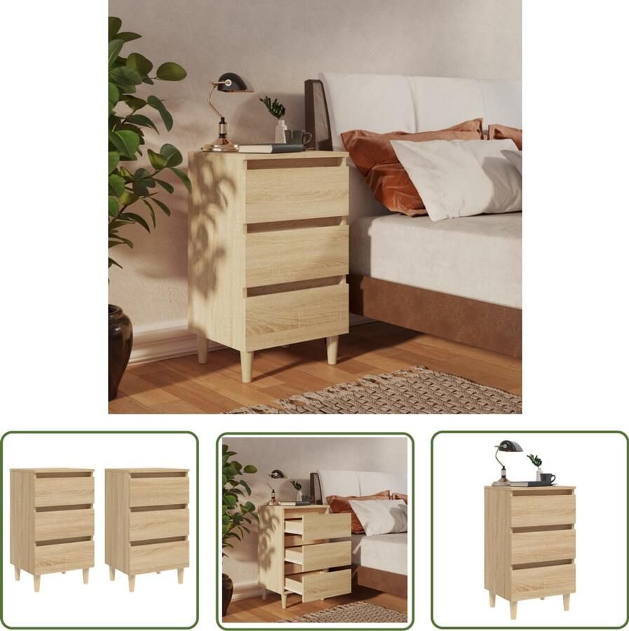 VidaXL Nachtkastjes 2 st Houten poten Sonoma eiken Nachtkastje Scandinavisch Bedroom Furniture Salontafel Sidetable Bruine Meubelen Houten Nachtlamp