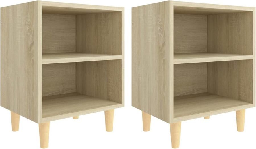 VidaXL Nachtkastjes 2 st Houten poten Sonoma eiken Nachtkastje Scandinavisch Design Houten Poten Sonoma Eiken Opbergruimte Slaapkamer Meubilair Kamerdecoratie Bruine Kleuren