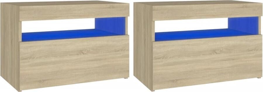 VidaXL Nachtkastjes 2 st LED Sonoma Eiken 60x35x40 cm Nachtkastjes Slaapkamermeubilair Led Lampen Houten Meubels Sonomaneuken Bruine Meubels
