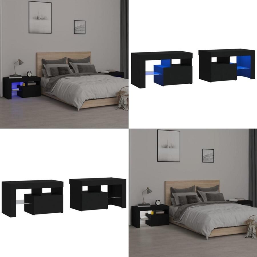 VidaXL Nachtkastjes 2 st LED-verlichting 70x36 5x40 cm hoogglans zwart Nachtkastje Nachtkastjes Bijzettafel Wandkastje