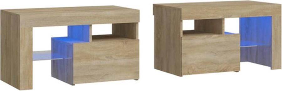 VidaXL -Nachtkastjes-2-st-LED-verlichting-70x36 5x40-cm-sonoma-eiken - Foto 2