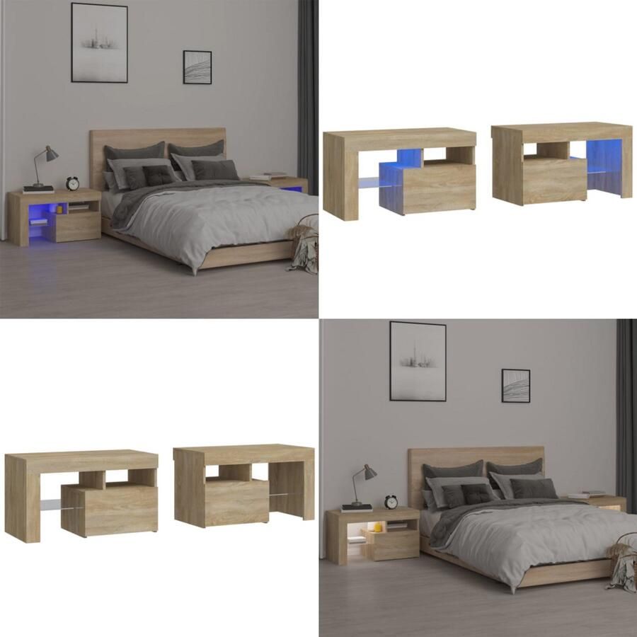 VidaXL Nachtkastjes 2 st LED-verlichting 70x36 5x40 cm sonoma eiken Nachtkastje Nachtkastjes Houten Nachtkastje Slaapkamerkast