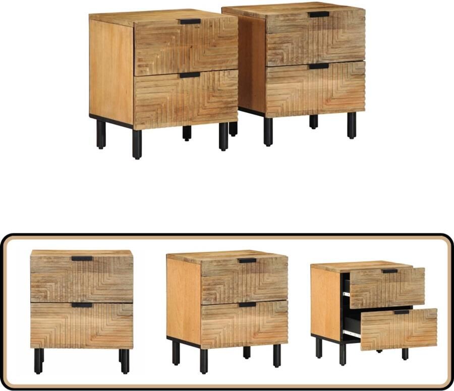 VidaXL Nachtkastjes 2 st Mangohout Bruin 40x33x46 cm Nachtkastjes Slaapkamerdecoratie Houten Kast Mangohouten Meubel Vintage Nachtlamptafel