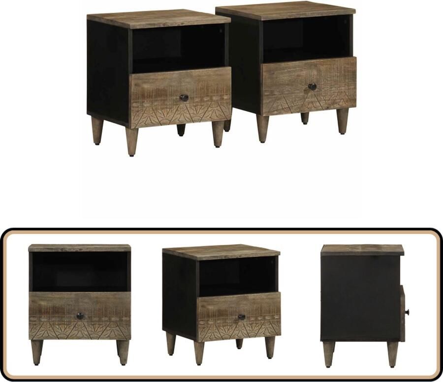 VidaXL Nachtkastjes 2 st Mangohout Lichtgrijs Nachtkastjes Mango Wood Houten Nacht Tafels Bijzettafels Slaapkamermeubel