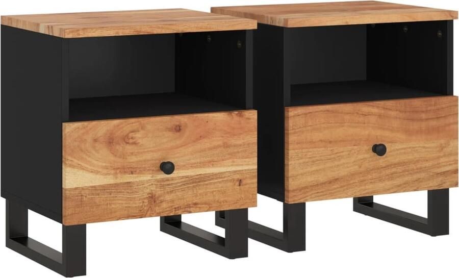 VidaXL -Nachtkastjes-2-st-massief-acaciahout-en-bewerkt-hout