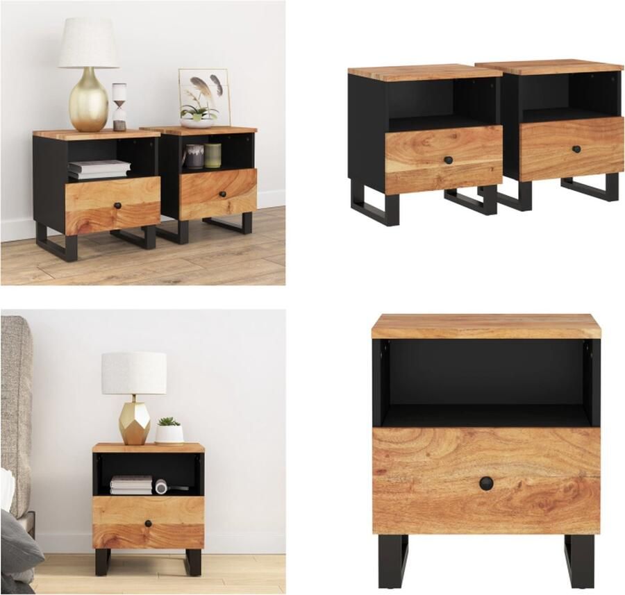 VidaXL Nachtkastjes 2 st massief acaciahout en bewerkt hout Nachtkastje Nachtkastjes Houten Nachtkastje Houten Nachtkastjes