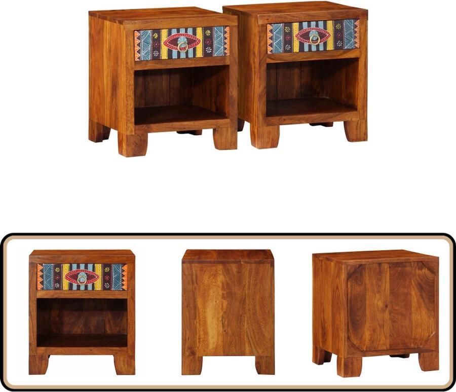 VidaXL Nachtkastjes 2 st Massief Acaciahout Nachtkastjes Acacia Houten Meubilair Slaapkamermeubelen Nacht Tafels Opbergkastjes