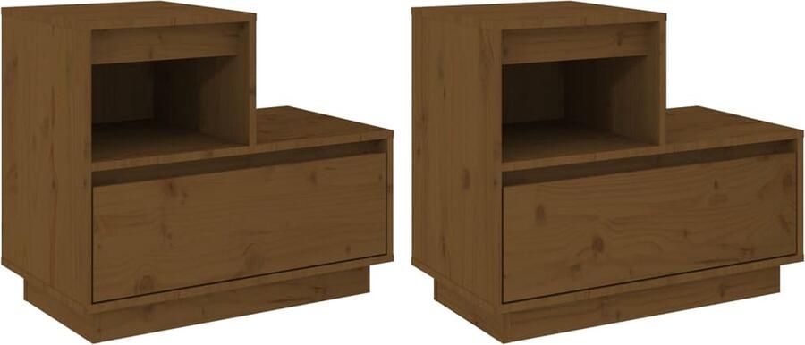 VidaXL Nachtkastjes 2 st massief grenenhout honingbruin Nachtkastje Bedkast Grenenhout Houten Nachtkastje Salontafel Kamermeubilair Bruine Nachtkast