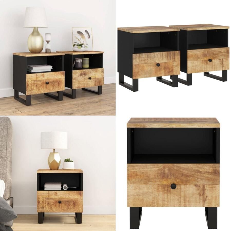 VidaXL Nachtkastjes 2 st massief mangohout en bewerkt hout Nachtkastje Nachtkastjes Houten Nachtkastje Houten Nachtkastjes