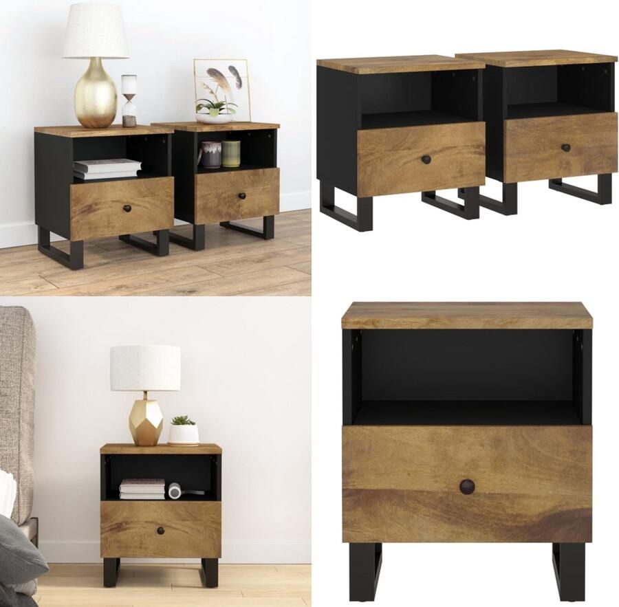VidaXL Nachtkastjes 2 st massief mangohout en bewerkt hout Nachtkastje Nachtkastjes Houten Nachtkastje Houten Nachtkastjes