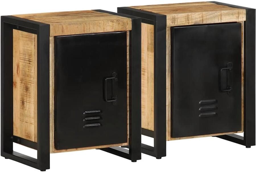 VidaXL Nachtkastjes Massief Mangohout Set van 2 Nachtkastje Nachtkasten Set Meubilair Slaapkamer Kast Hout Mango Wood Furniture