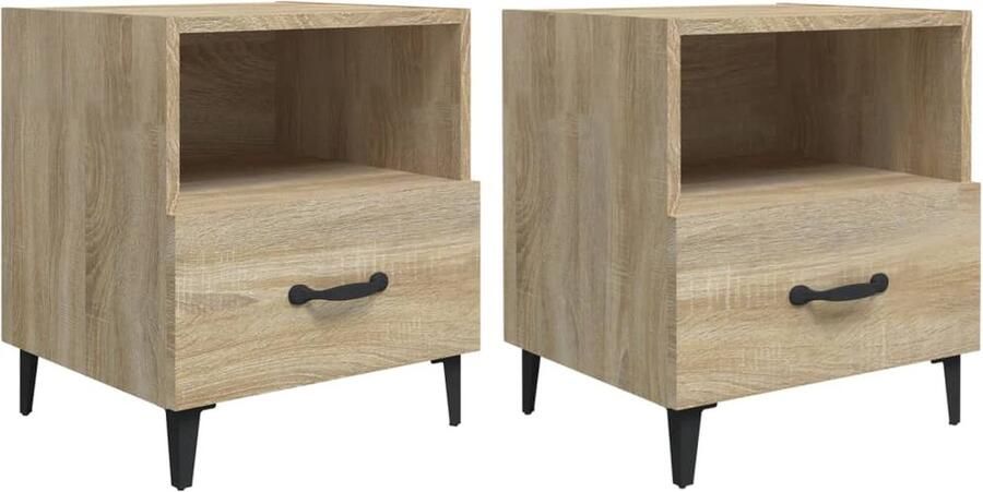 VidaXL Nachtkastjes 2 st Sonoma eiken Hout metaal Nachtkastje Kast Slaapkamer Meubilair Houten Kast Sonomaneiken Bruine Kast Opbergruimte Bijzettafel Salontafel Decoratief Item - Foto 2