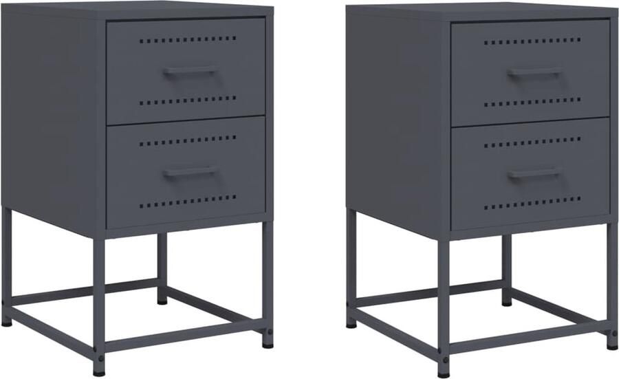 VidaXL Nachtkastjes 2 st staal antracietkleurig Nachtkastjes Bijzettafels Industriële Meubels Metalen Kast Zwarte Nachttafel