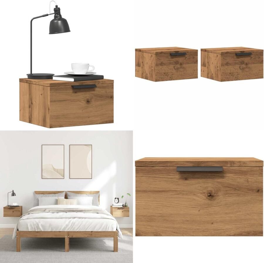 VidaXL Nachtkastjes 2 st wandgemonteerd 34x30x20 cm artisanaal eiken Wandnachtkastje Wandnachtkastjes Wandgemonteerd Nachtkastje Wandgemonteerd Bedkastje