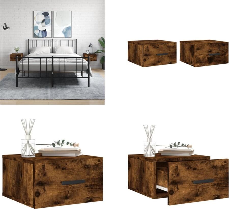 VidaXL -Nachtkastjes-2-st-wandgemonteerd-35x35x20-cm-gerookt-eikenkleur - Foto 2