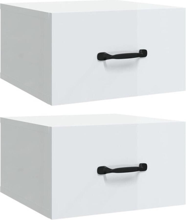 VidaXL -Nachtkastjes-2-st-wandgemonteerd-35x35x20-cm-hoogglans-wit - Foto 2
