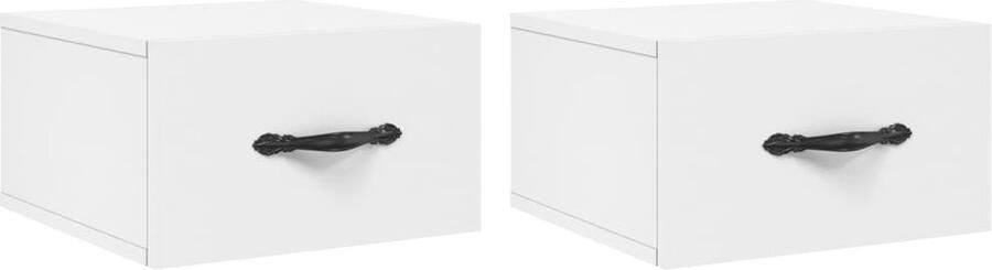 VidaXL Wandnachtkastjes Wit Set van 2 Wandkasten Nachtkastjes Houten Kasten Witte Meubels Badkamermeubelen Slaapkamersdecoratie Opslagoplossingen Minimalistisch Design