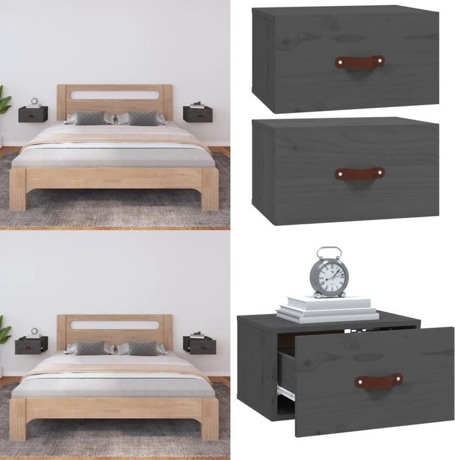 VidaXL Nachtkastjes 2 st wandgemonteerd 40x29 5x22 cm grijs Wandnachtkastje Wandnachtkastjes Wandgemonteerd Nachtkastje Wandgemonteerd Bedkastje