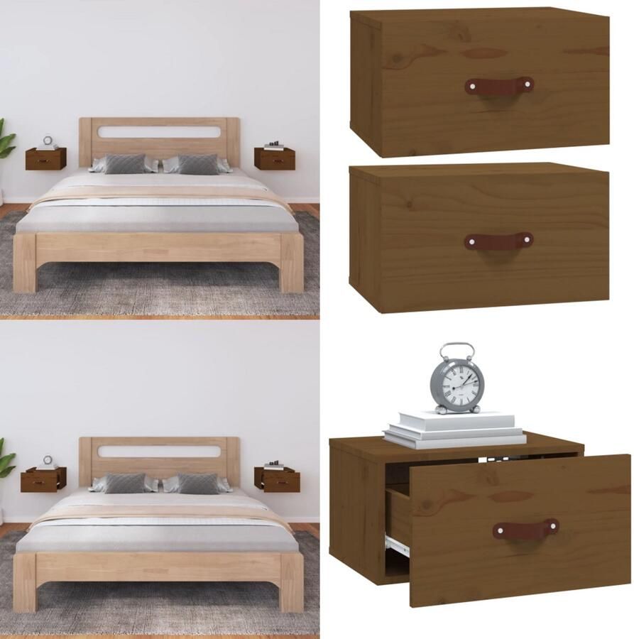 VidaXL Nachtkastjes 2 st wandgemonteerd 40x29 5x22 cm honingbruin Wandnachtkastje Wandnachtkastjes Wandgemonteerd Nachtkastje Wandgemonteerd Bedkastje