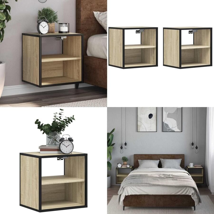 VidaXL Nachtkastjes 2 st wandgemonteerd 40x31x39 5cm sonoma eikenkleur Wandgemonteerde Nachtkastje Wandgemonteerde Nachtkastjes Nachtkastje Nachtkastjes