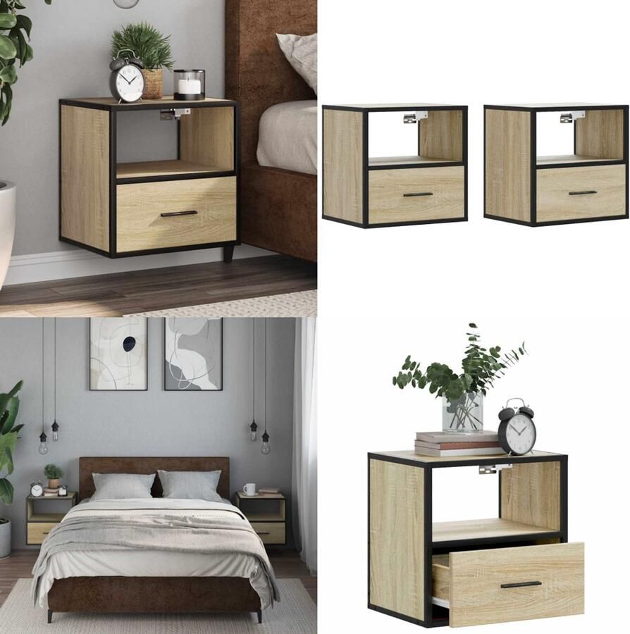 VidaXL Nachtkastjes 2 st wandgemonteerd 40x31x39 5cm sonoma eikenkleur Wandgemonteerde Nachtkastje Wandgemonteerde Nachtkastjes Nachtkastje Nachtkastjes