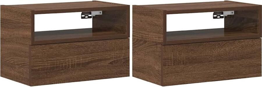 VidaXL Nachtkastjes Wandgemonteerd 2 stuks Bruin Eiken Wandnachtkastje Wandnachtkastjes Wandgemonteerd Nachtkastje Wandgemonteerd Bedkastje