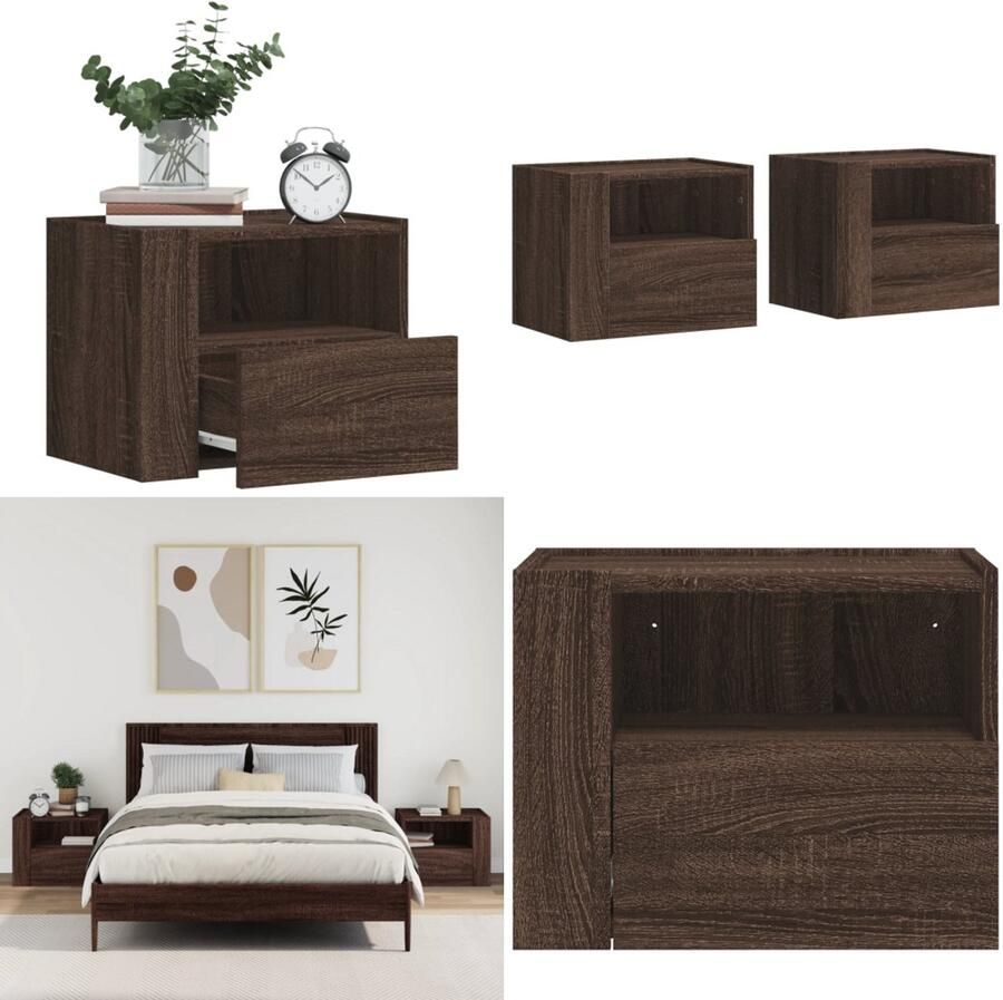 VidaXL Nachtkastjes 2 st wandgemonteerd 45x30x35 cm bruin eikenkleurig Wandgemonteerd Nachtkastje Wandgemonteerde Nachtkastjes Bijzettafel Wandkastje