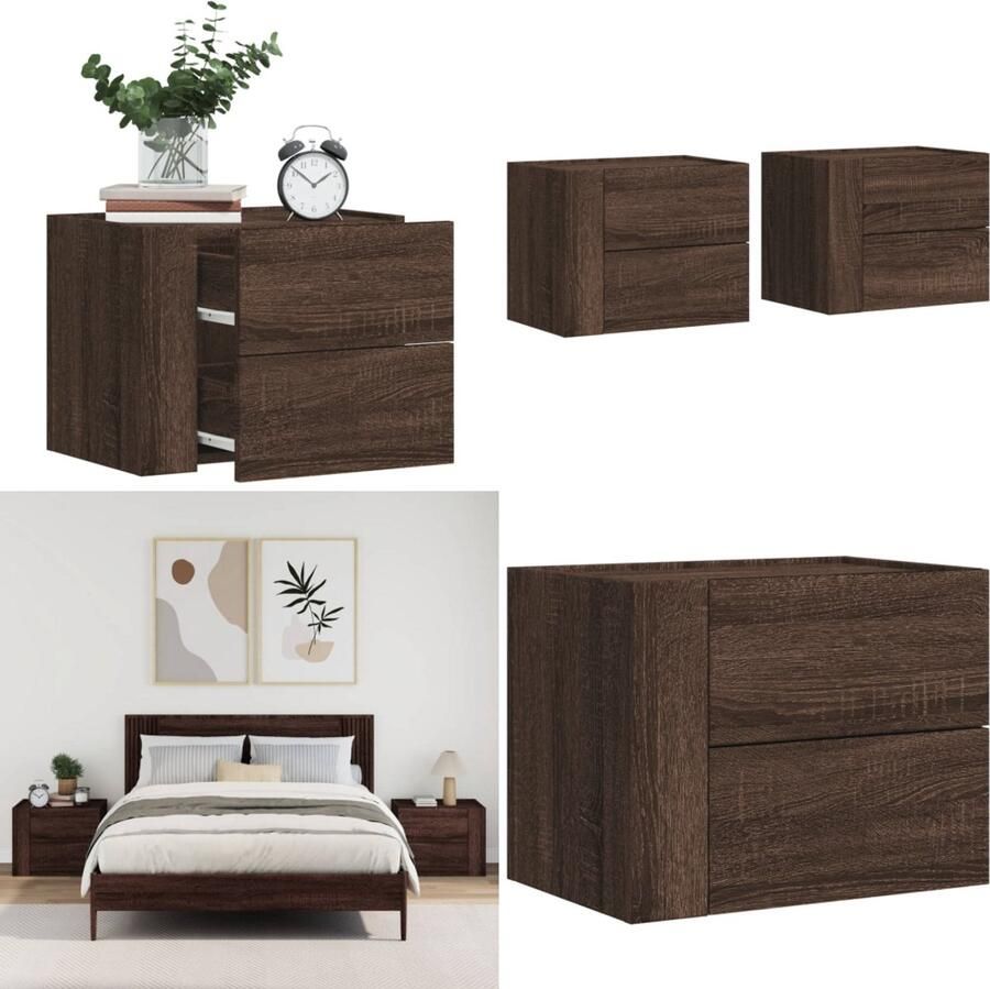 VidaXL Nachtkastjes 2 st wandgemonteerd 45x30x35 cm bruin eikenkleurig Wandgemonteerd Nachtkastje Wandgemonteerde Nachtkastjes Bijzettafel Wandkastje