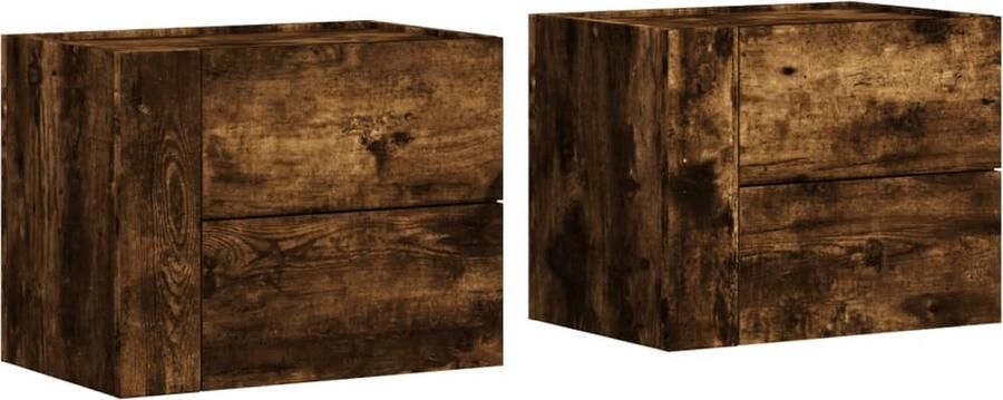 VidaXL Wandnachtkastjes 2 st Gerookt Eiken Wandkasten Nachtkastjes Kastjes Meubilair Kamermeubel