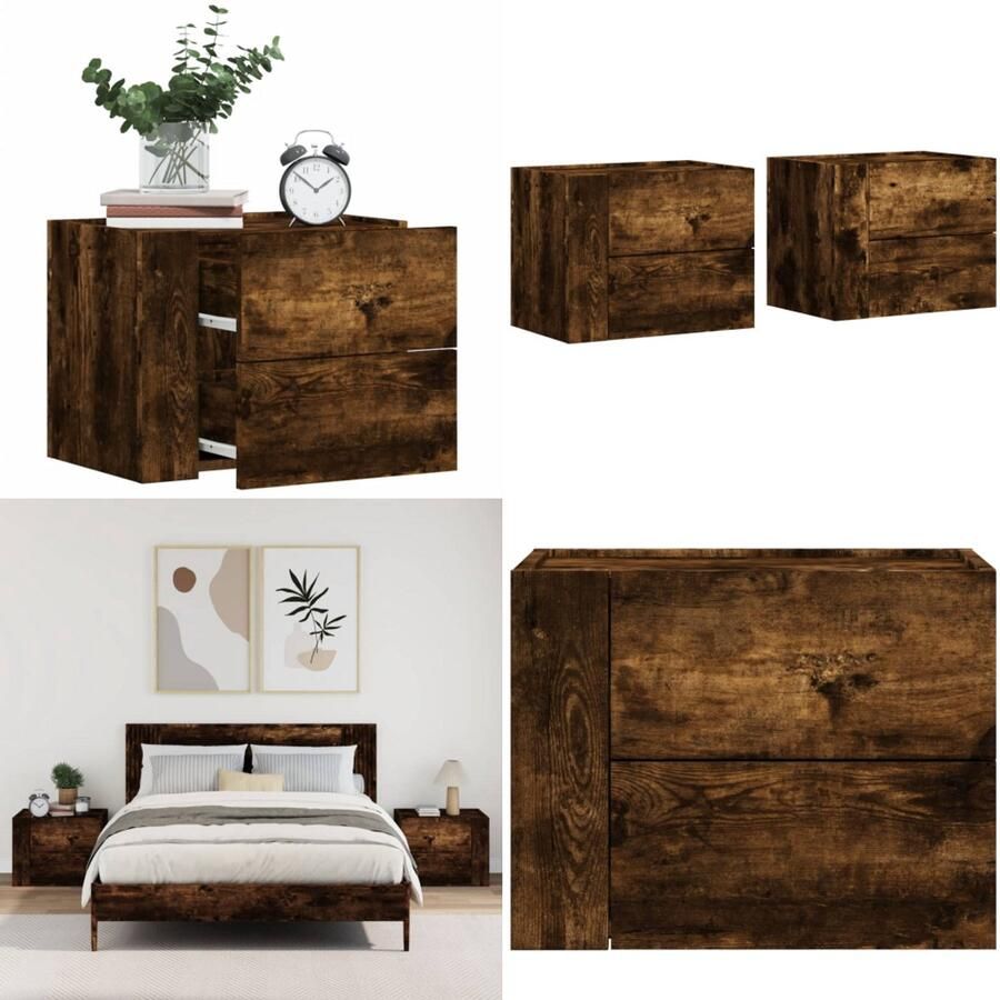 VidaXL Nachtkastjes 2 st wandgemonteerd 45x30x35 cm gerookt eikenkleur Wandgemonteerd Nachtkastje Wandgemonteerde Nachtkastjes Bijzettafel Wandkastje