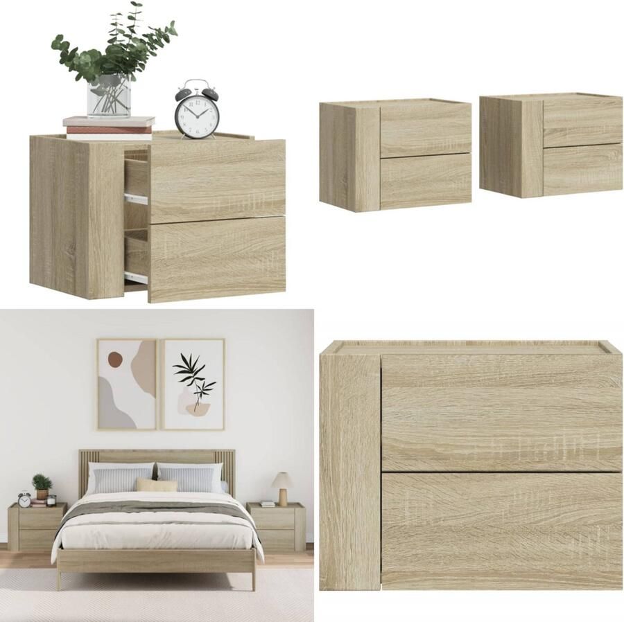 VidaXL Nachtkastjes 2 st wandgemonteerd 45x30x35 cm sonoma eikenkleur Wandgemonteerd Nachtkastje Wandgemonteerde Nachtkastjes Bijzettafel Wandkastje