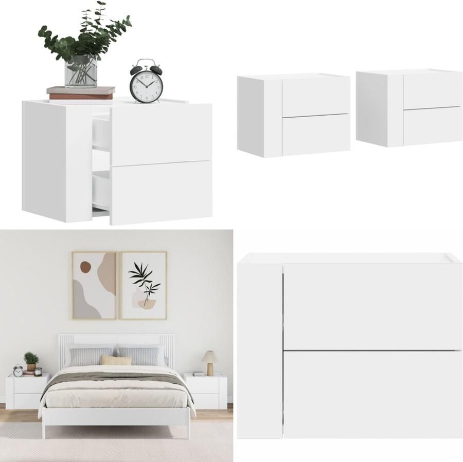 VidaXL Nachtkastjes 2 st wandgemonteerd 45x30x35 cm wit Wandgemonteerd Nachtkastje Wandgemonteerde Nachtkastjes Bijzettafel Wandkastje