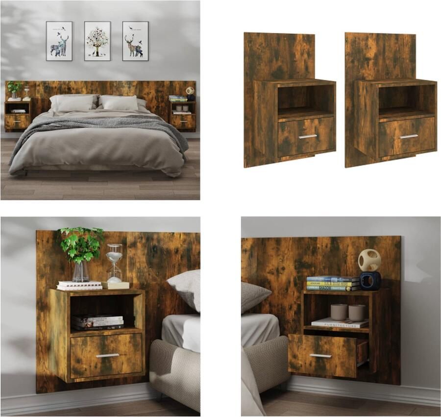 VidaXL Nachtkastjes 2 st wandgemonteerd gerookt eikenkleurig Wandnachtkastje Wandnachtkastjes Wandgemonteerd Nachtkastje Wandgemonteerd Bedkastje