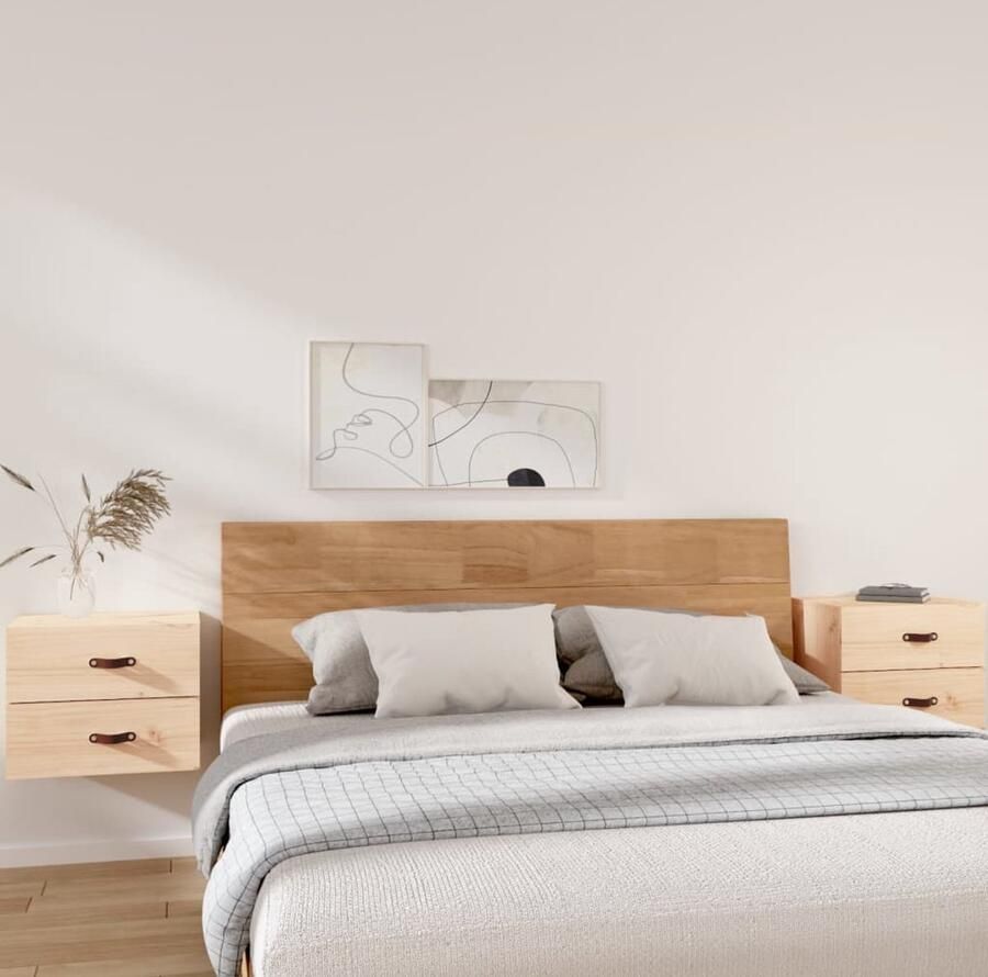 VidaXL Nachtkastjes 2 st Wandgemonteerd Grenenhout Wandlamp Nachtlamp Nachthaven Kastje Bergruimte