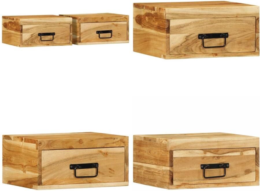 VidaXL Nachtkastjes 2 st wandgemonteerd massief acaciahout Wandnachtkastje Wandnachtkastjes Wandgemonteerd Nachtkastje Wandgemonteerd Bedkastje