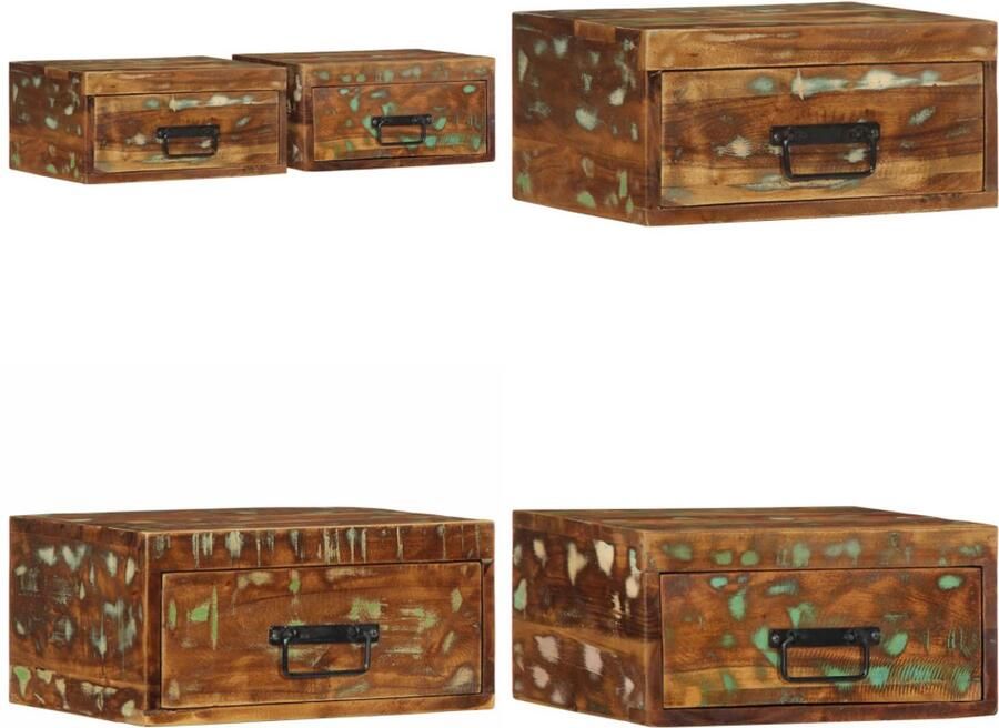 VidaXL Nachtkastjes 2 st wandgemonteerd massief gerecycled hout Wandnachtkastje Wandnachtkastjes Wandgemonteerd Nachtkastje Wandgemonteerd Bedkastje