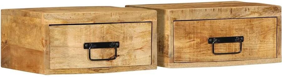 VidaXL Nachtkastjes 2 st wandgemonteerd massief ruw mangohout