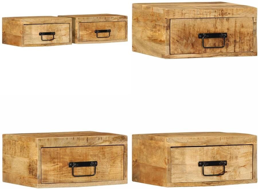 VidaXL Nachtkastjes 2 st wandgemonteerd massief ruw mangohout Wandnachtkastje Wandnachtkastjes Wandgemonteerd Nachtkastje Wandgemonteerd Bedkastje