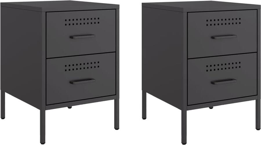 The Living Store Nachtkastjes 2 st 36x39x50 5 cm staal zwart Nachtkastje Industrieel Metalen Nachtkastje Staal Nachtkastje Zwarte Nachtkastje - Foto 2