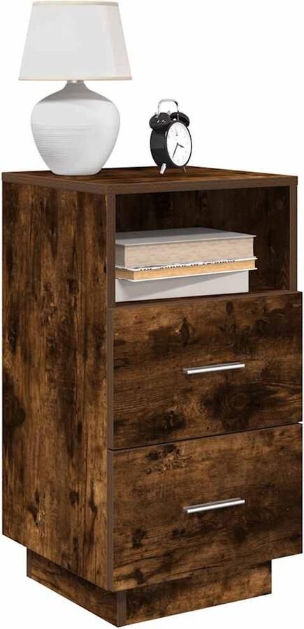 VidaXL Nachtkastjes 2 stuks 2 lades Gerookt Eiken Nachtkastje Nachtkasten Set Slaapkamer Meubilair Houten Nachtkast Kast Met Lade