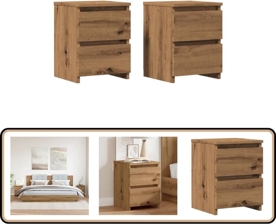 VidaXL Nachtkastjes 2 stuks 30x30x40 cm Eikenhout Nachtkastje Nachtkastjes Kast Nacht Kastje