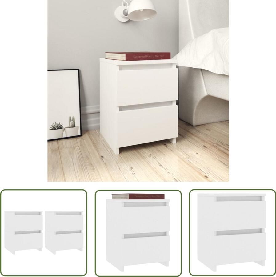 VidaXL Nachtkastjes 2 stuks 30x30x40 cm Wit Nachtkastje Slaapkamer Meubilair Houten Nachtkastje Witte Nachtkastjes Design Nachtkastje Vintage Nachtkastje Bijzettafel Opbergvak