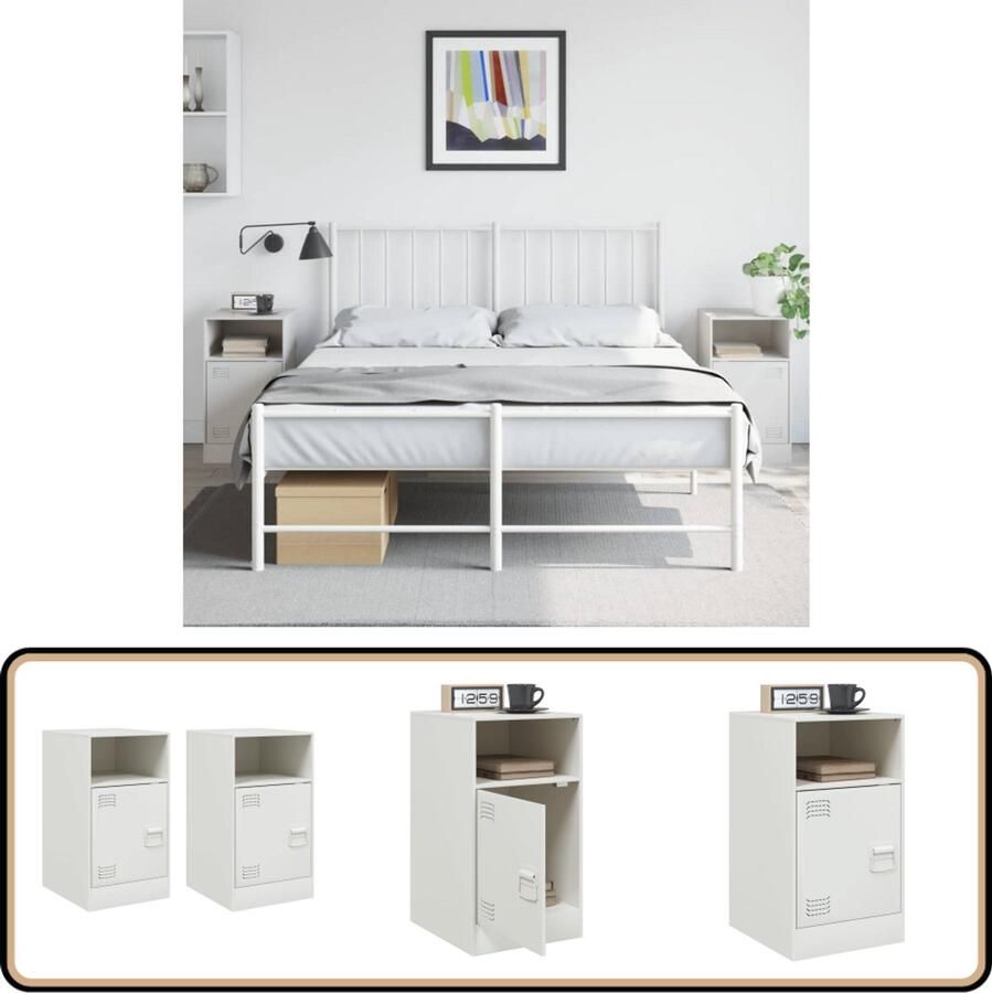 VidaXL Nachtkastjes 2 stuks 34 5x39x62 cm Wit Staal Nachtkastje Nachtkastjes Bijzettafel Wandkastje